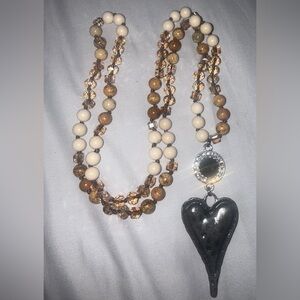 Elegant Beaded Necklace with Heart Pendant